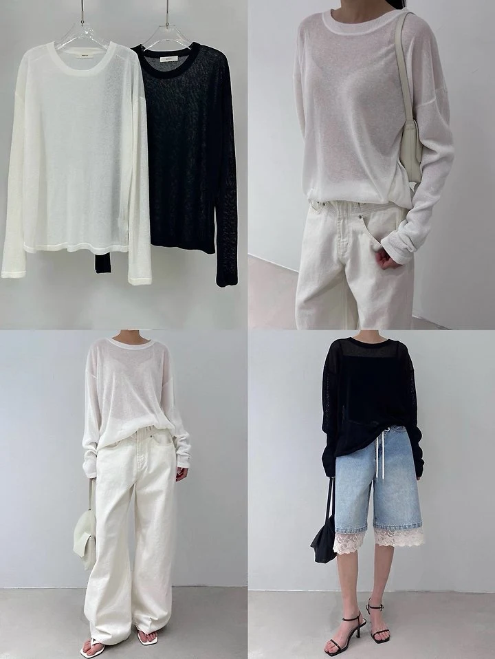 Neroli36 - Korean Women Fashion - #womensfashion - M Sheer Knit Top - 4