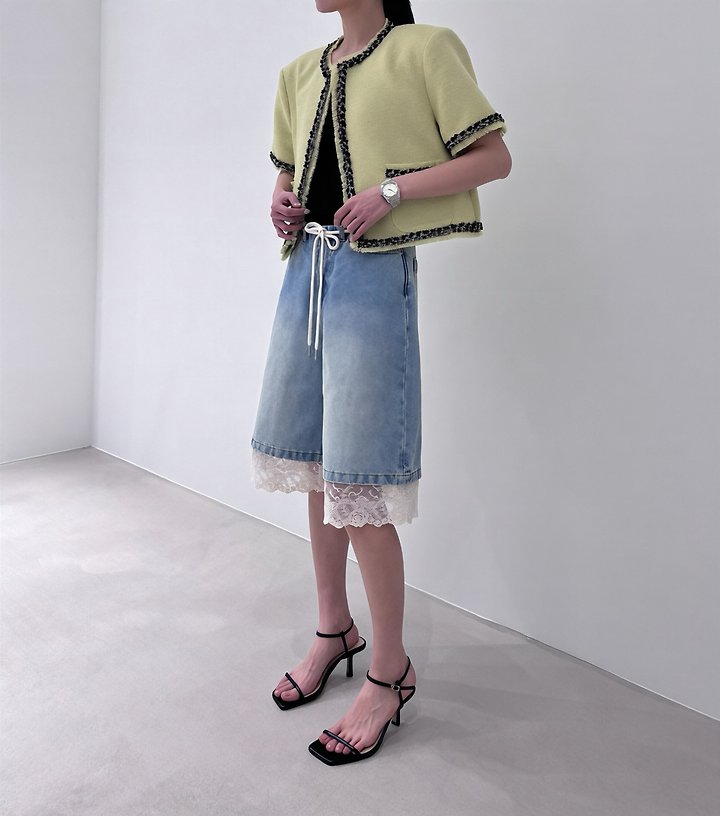 Neroli36 - Korean Women Fashion - #womensfashion - M Lace Denim Shorts - 10