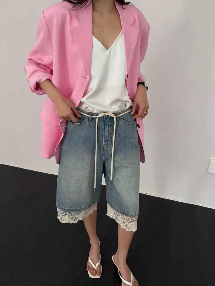 Neroli36 - Korean Women Fashion - #momslook - M Lace Denim Shorts - 4