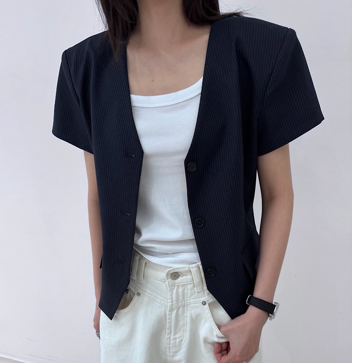 Neroli36 - Korean Women Fashion - #womensfashion - Stripe Line Jacket - 9