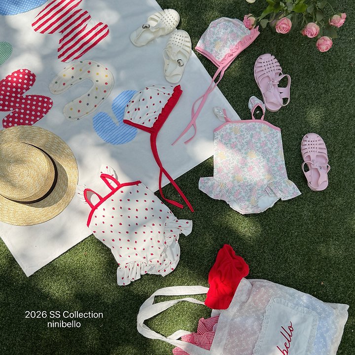 Ninibello - Korean Baby Fashion - #babylifestyle - Rosy Berry Swimwear (Bonnet Set)