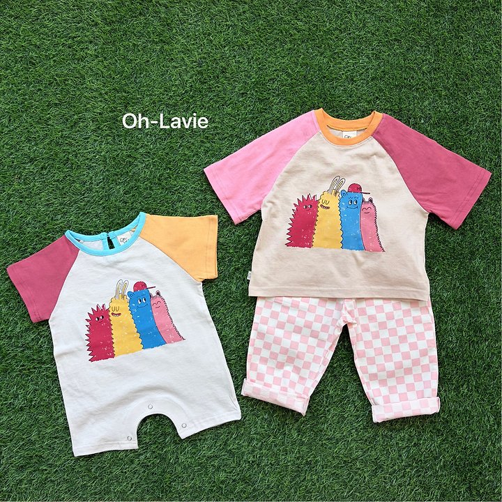 Oh lavie - Korean Baby Fashion - #babygirlfashion - Monster Raglan Baby Suit - 5