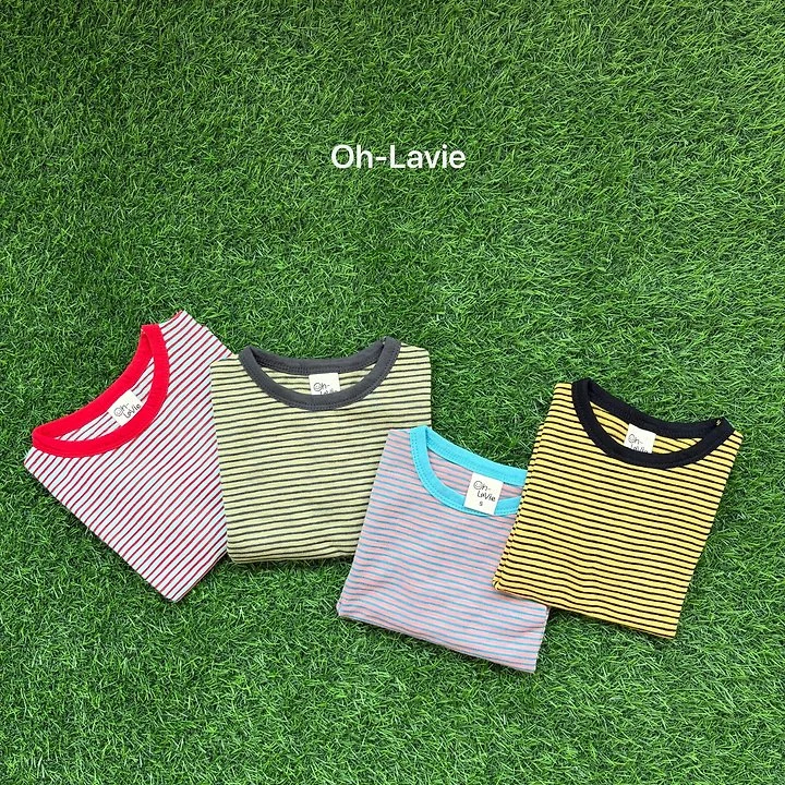 Oh lavie - Korean Children Fashion - #kidsshorts - Mini Striped Short Sleeve Tee