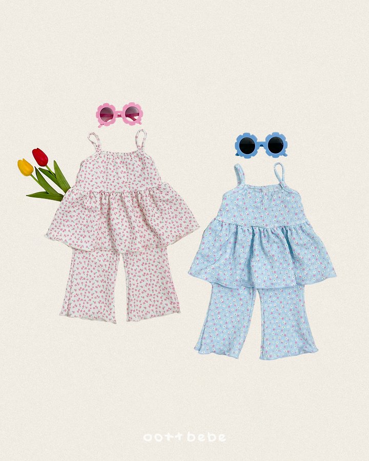 Oott Bebe - Korean Children Fashion - #Kfashion4kids - Peach Flower Sleeveless Set