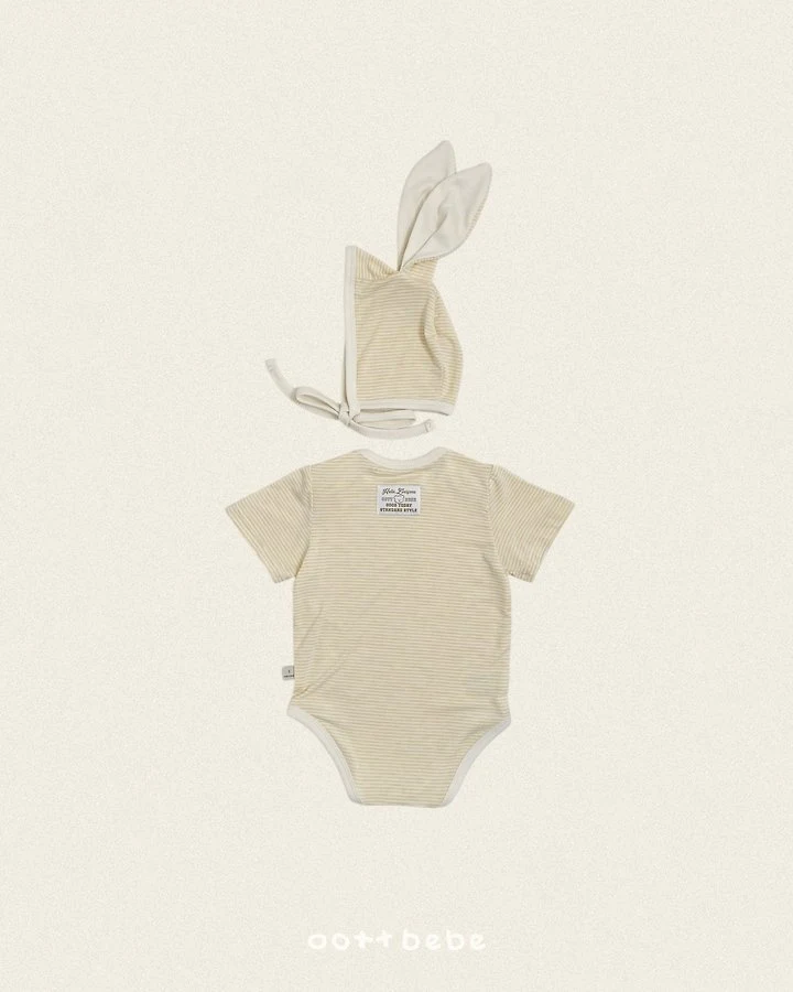 Oott Bebe - Korean Children Fashion - #kidzfashiontrend - Chewy Stripe Suit Bonnet Set - 4