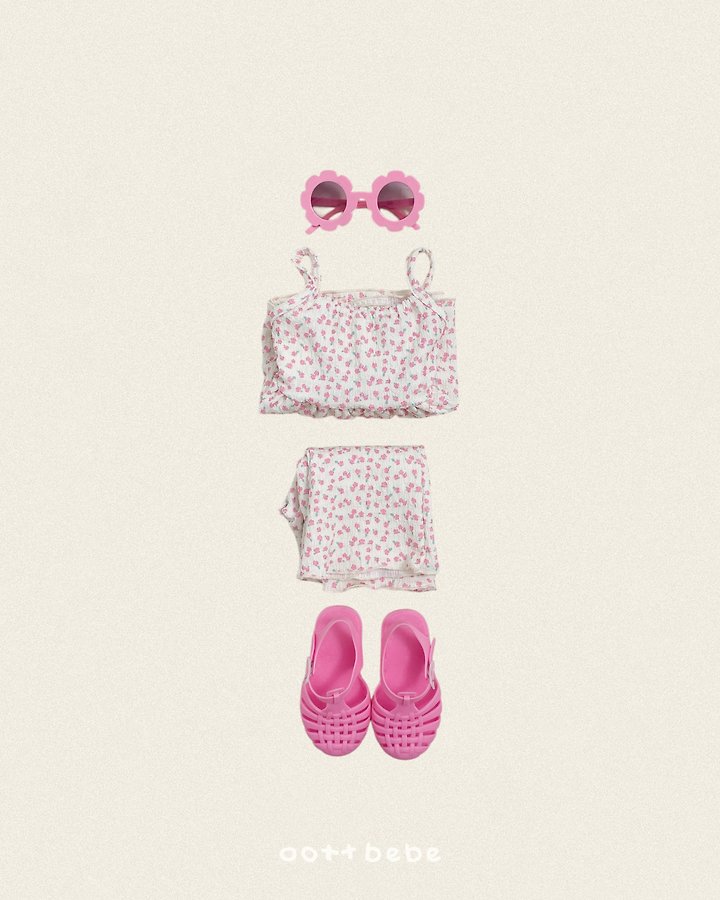 Oott Bebe - Korean Children Fashion - #childrensboutique - Peach Flower Sleeveless Set - 10