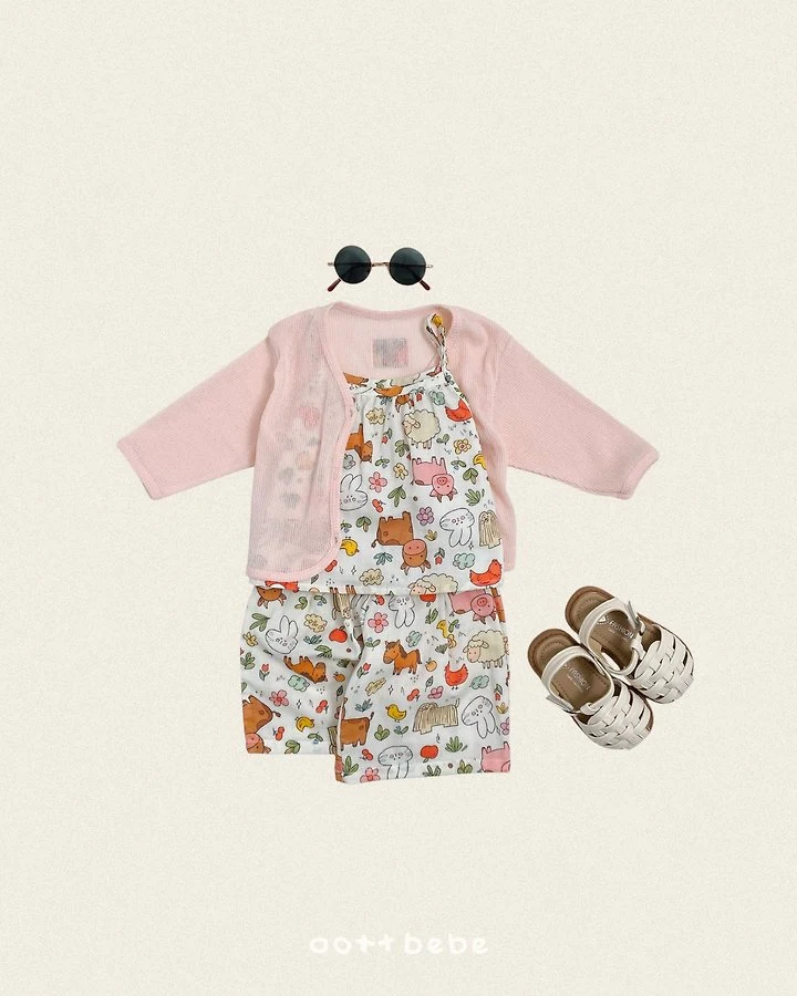 Oott Bebe - Korean Children Fashion - #kidsshorts - Animal Crinkle Sleeveless Set - 2