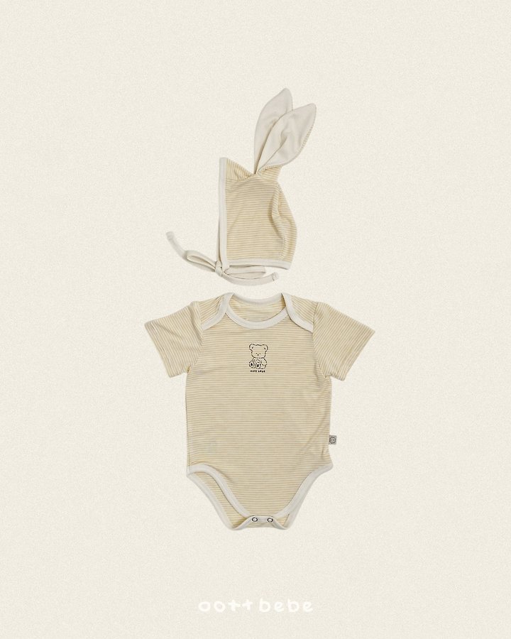 Oott Bebe - Korean Children Fashion - #kidsstore - Chewy Stripe Suit Bonnet Set - 2