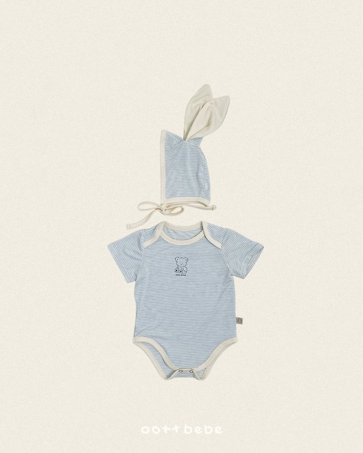 Oott Bebe - Korean Children Fashion - #kidzfashiontrend - Chewy Stripe Suit Bonnet Set - 3