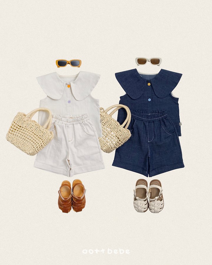 Oott Bebe - Korean Children Fashion - #kidzfashiontrend - Heart Denim Collar Blouse