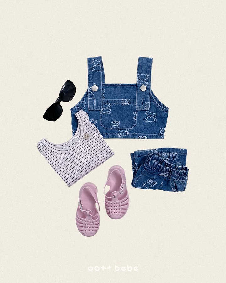 Oott Bebe - Korean Children Fashion - #littlefashionista - Otti Denim Crop Overalls - 9
