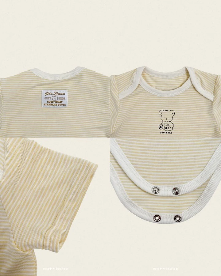 Oott Bebe - Korean Children Fashion - #littlefashionista - Chewy Stripe Suit Bonnet Set - 5