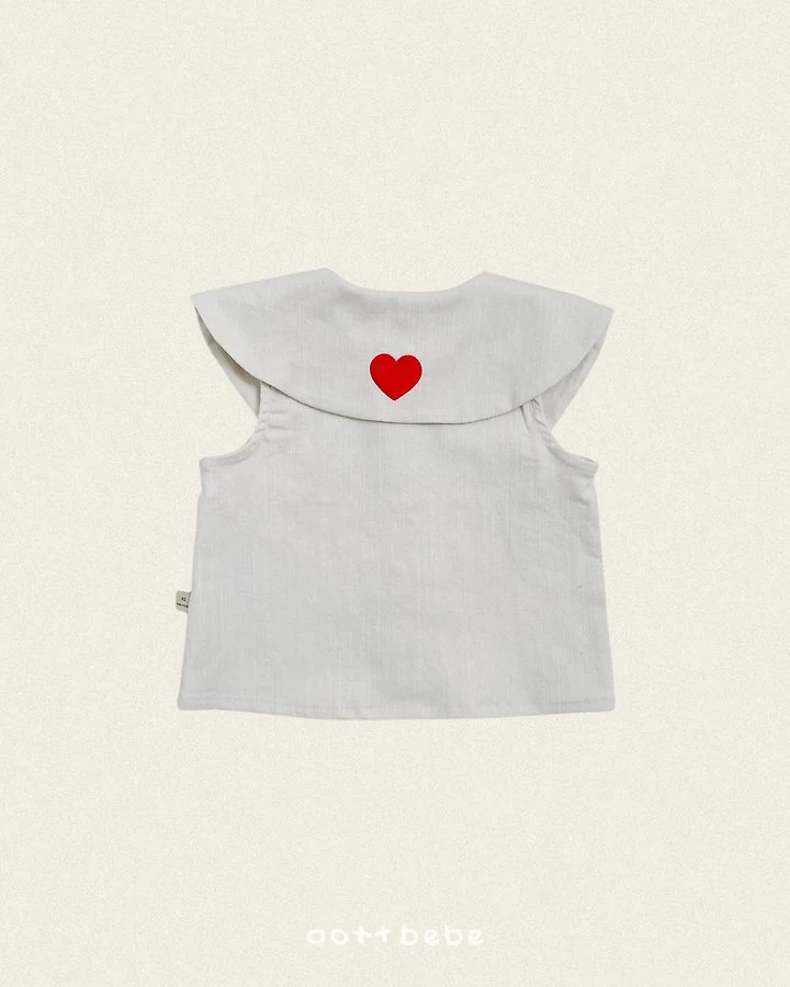 Oott Bebe - Korean Children Fashion - #littlefashionista - Heart Denim Collar Blouse - 3