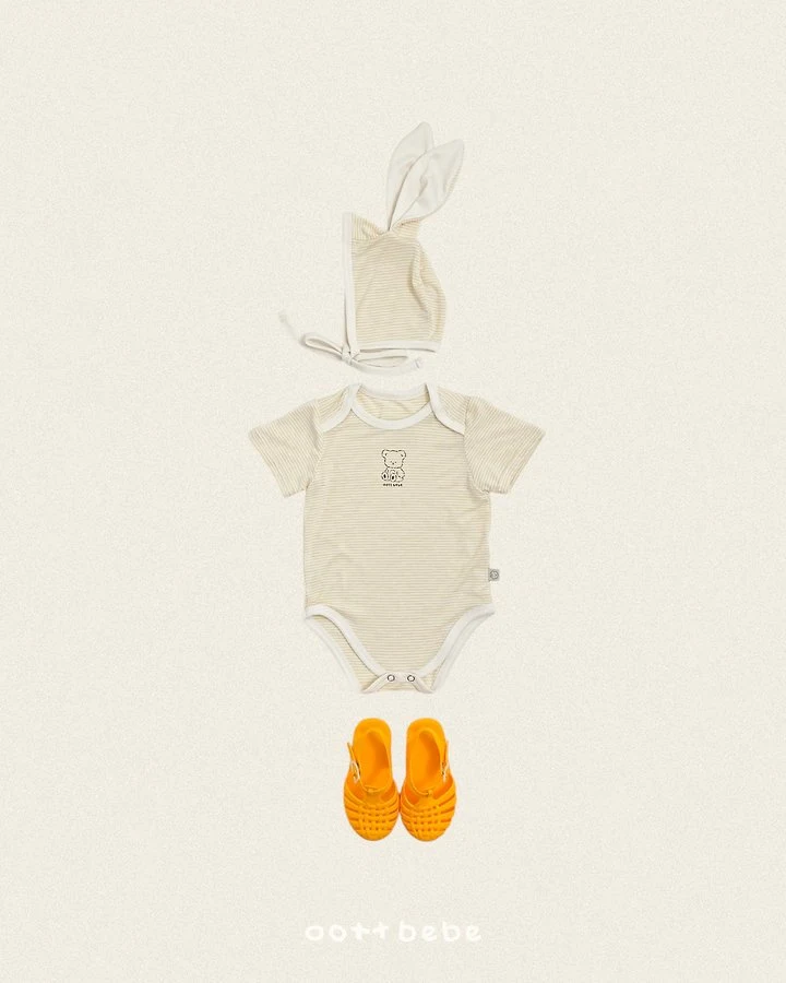 Oott Bebe - Korean Children Fashion - #magicofchildhood - Chewy Stripe Suit Bonnet Set - 6