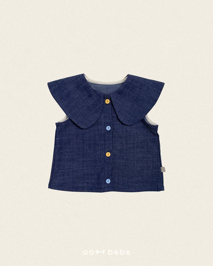 Oott Bebe - Korean Children Fashion - #littlefashionista - Heart Denim Collar Blouse - 4