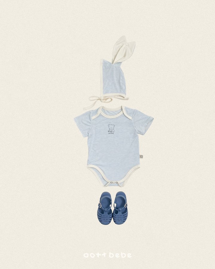 Oott Bebe - Korean Children Fashion - #minifashionista - Chewy Stripe Suit Bonnet Set - 7