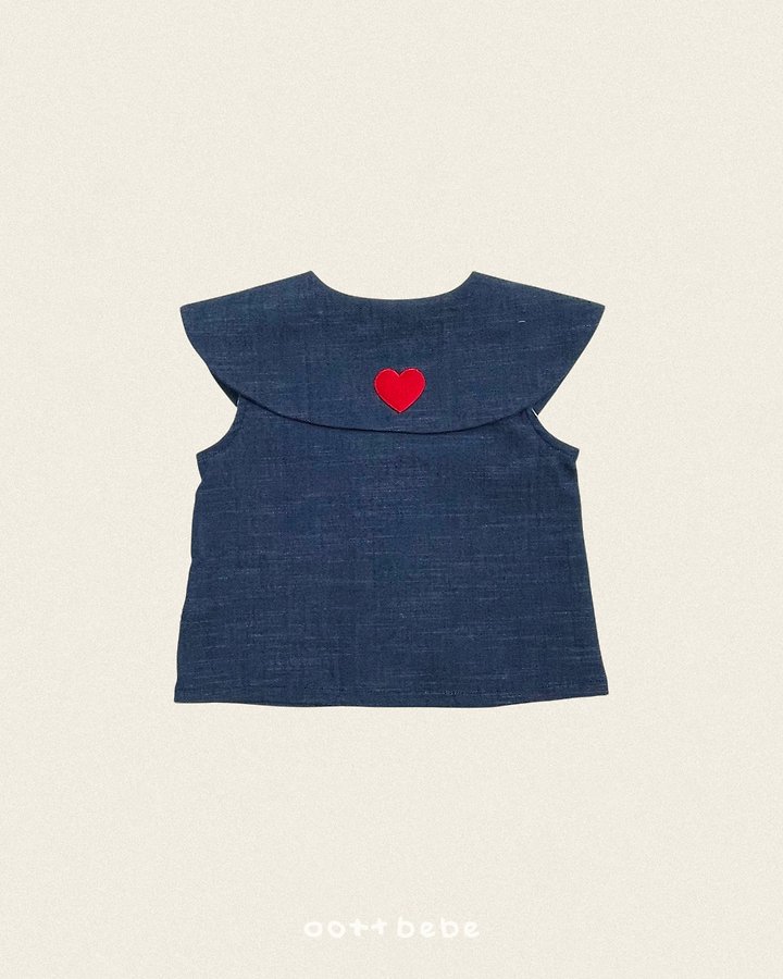 Oott Bebe - Korean Children Fashion - #minifashionista - Heart Denim Collar Blouse - 5