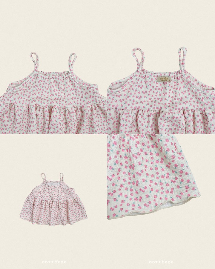 Oott Bebe - Korean Children Fashion - #stylishchildhood - Peach Flower Sleeveless Set - 8
