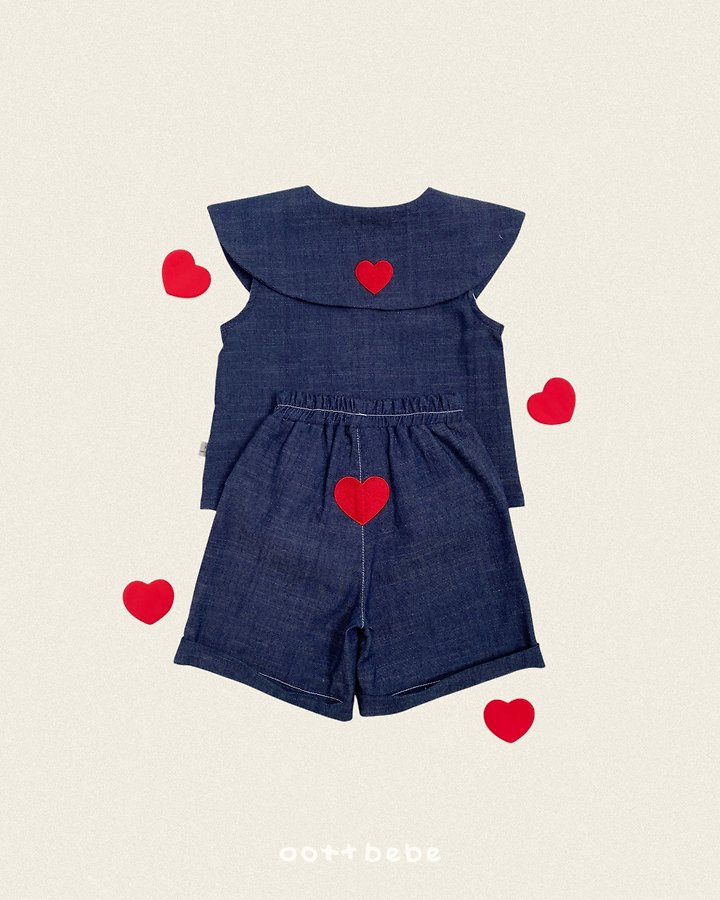 Oott Bebe - Korean Children Fashion - #stylishchildhood - Heart Denim Collar Blouse - 9