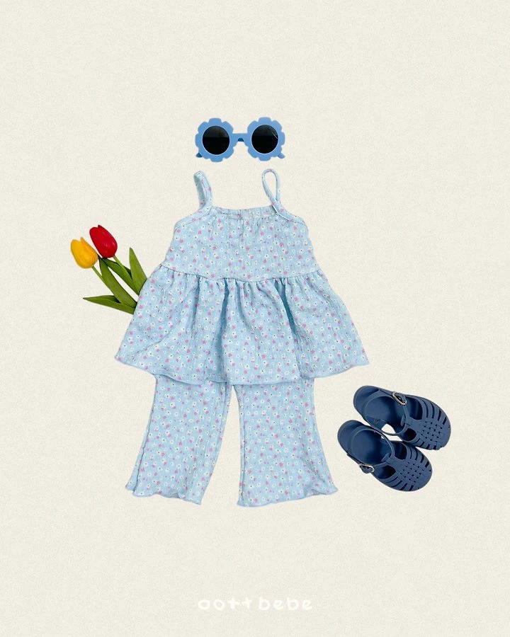 Oott Bebe - Korean Children Fashion - #toddlerclothing - Peach Flower Sleeveless Set - 7