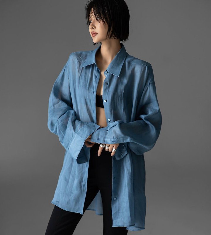 Paper Moon - Korean Women Fashion - #momslook - Vivid Oversized Linen Button-Down Shirt - 7