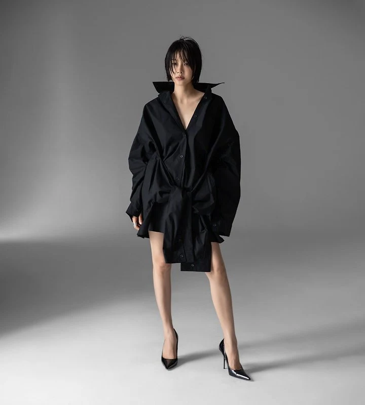 Paper Moon - Korean Women Fashion - #womensfashion - Oversized Knot Sleeve Detail Button-Down Shirt One-piece - 4