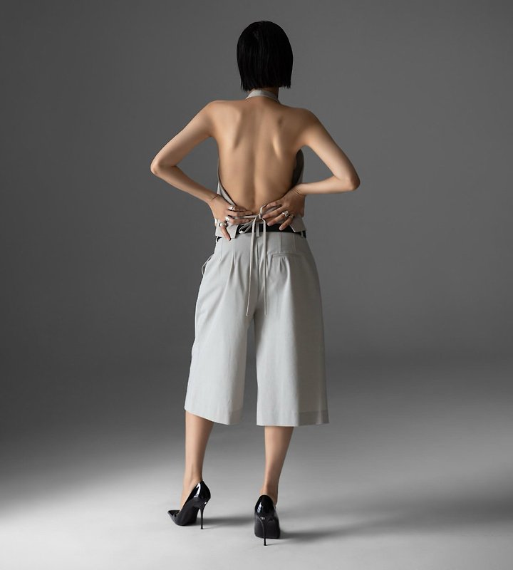 Paper Moon - Korean Women Fashion - #momslook - Back Open Tailored Halter Neck Vest - 3