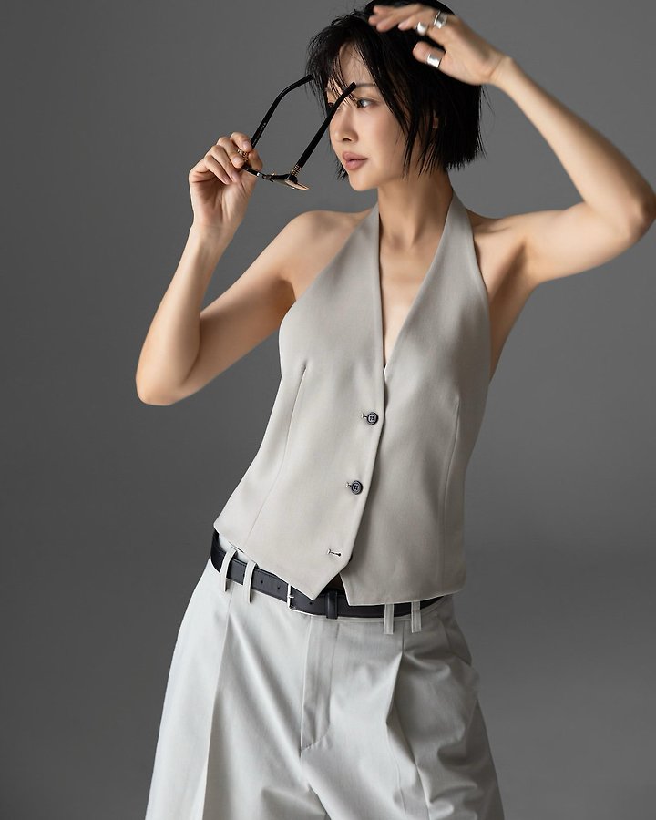Paper Moon - Korean Women Fashion - #momslook - Back Open Tailored Halter Neck Vest - 5