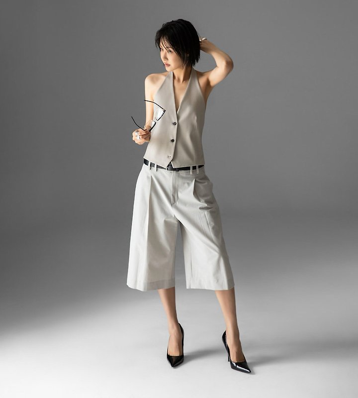 Paper Moon - Korean Women Fashion - #momslook - Back Open Tailored Halter Neck Vest - 7
