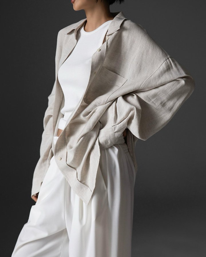 Paper Moon - Korean Women Fashion - #momslook - Soft Linen Oversized Button-Down Shirt - 3