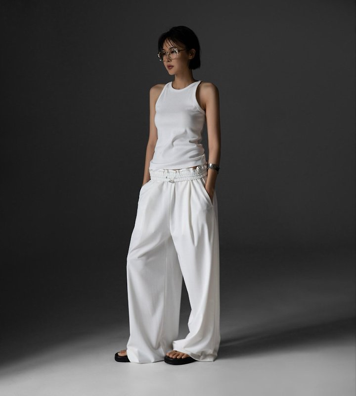 Paper Moon - Korean Women Fashion - #momslook - Banded String Wide Maxi-Length Trousers - 2