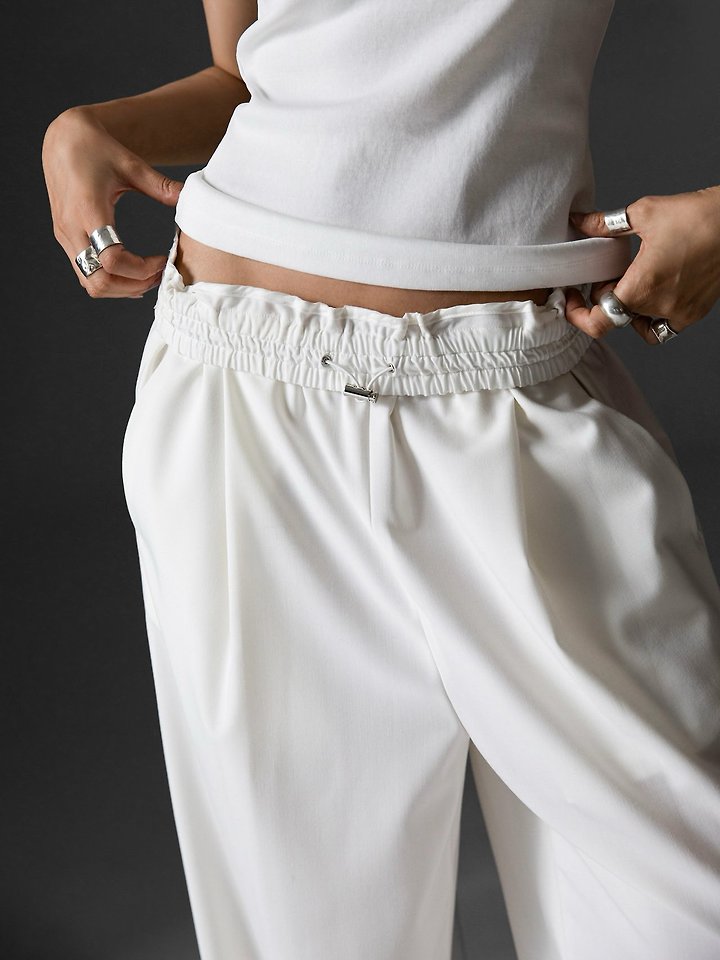 Paper Moon - Korean Women Fashion - #womensfashion - Banded String Wide Maxi-Length Trousers - 4