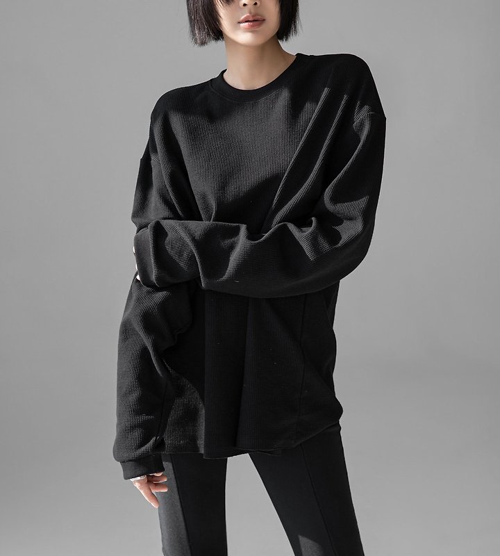 Paper Moon - Korean Women Fashion - #momslook - Waffle Fabric Oversized Long Sleeve Tee - 12