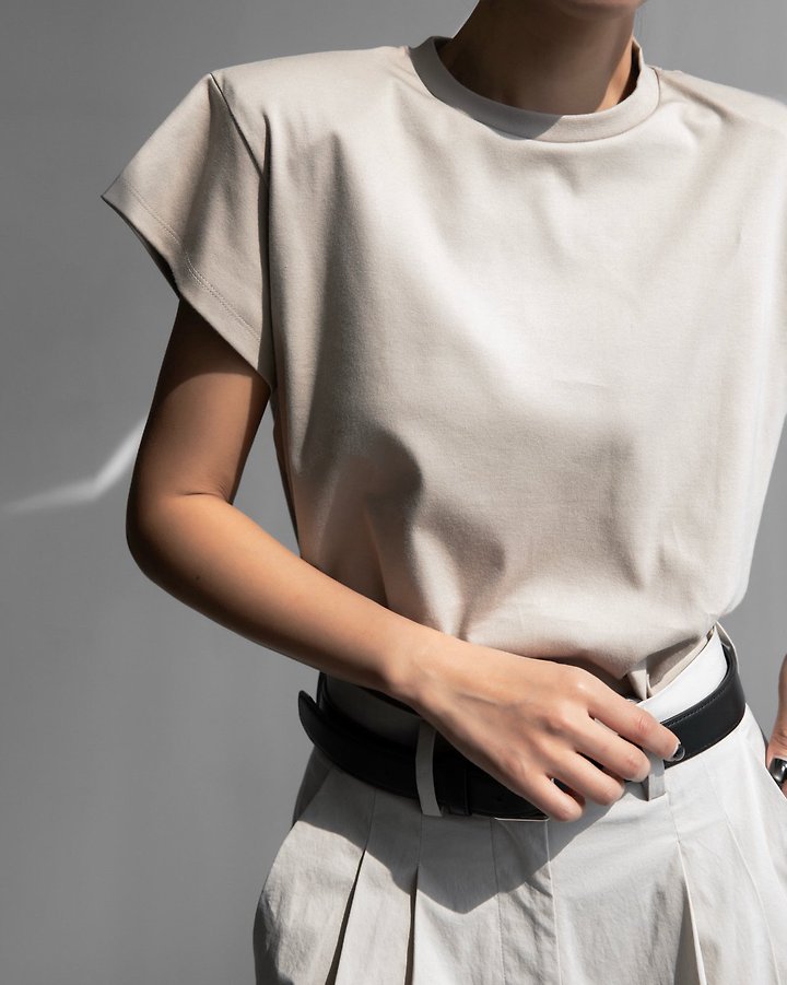 Paper Moon - Korean Women Fashion - #momslook - Padded Shoulder Wing Sleeve Tee
