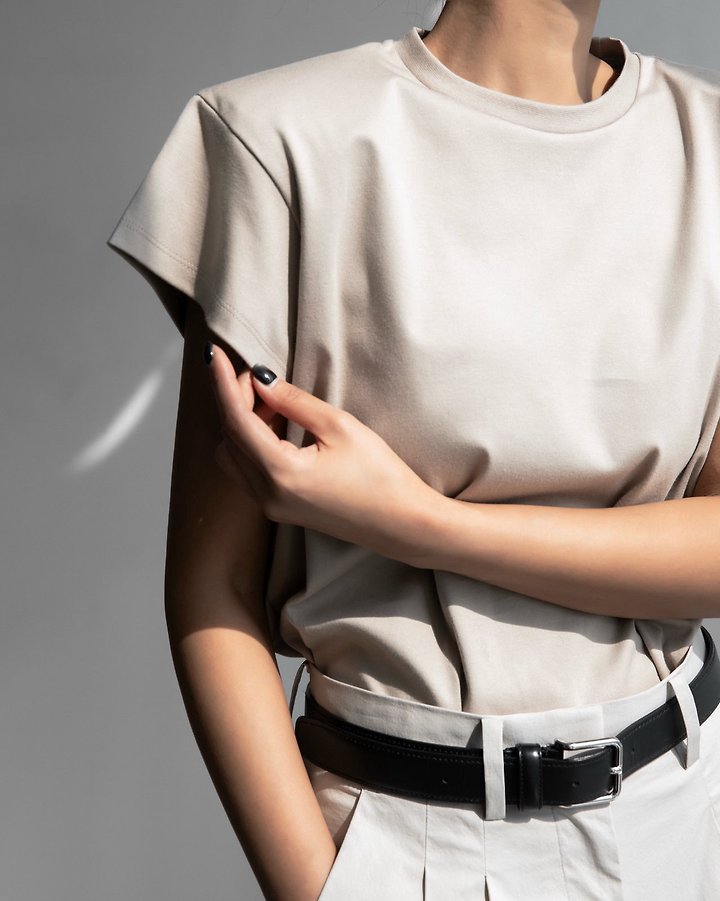 Paper Moon - Korean Women Fashion - #momslook - Padded Shoulder Wing Sleeve Tee - 5