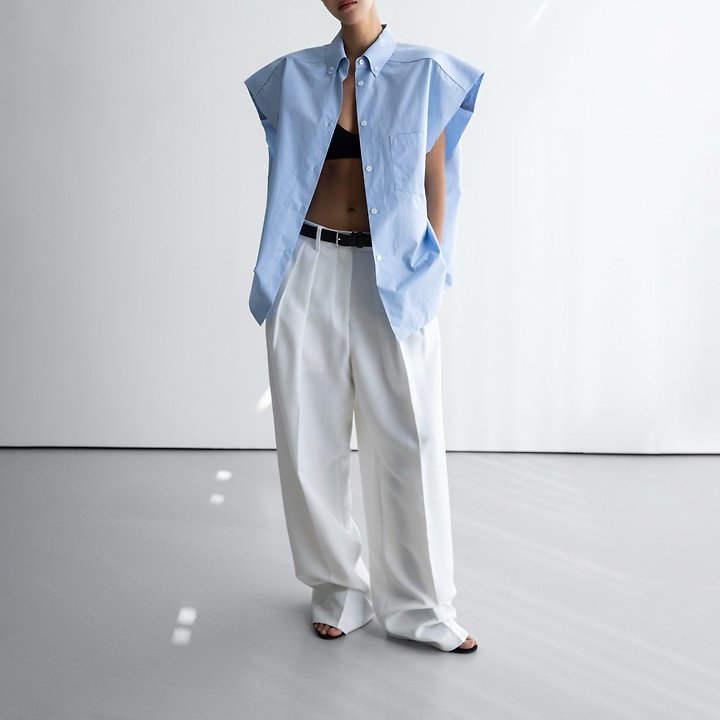Paper Moon - Korean Women Fashion - #momslook - Twill Texture Low Waist Double Pleated Wide Trousers - 2