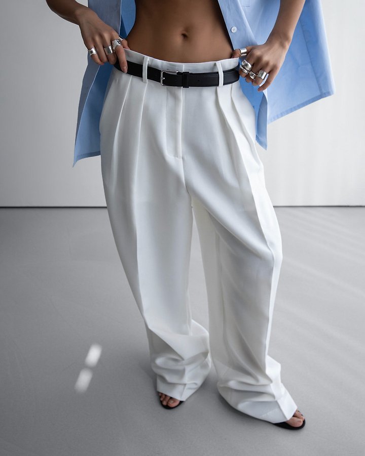 Paper Moon - Korean Women Fashion - #womensfashion - Twill Texture Low Waist Double Pleated Wide Trousers - 4