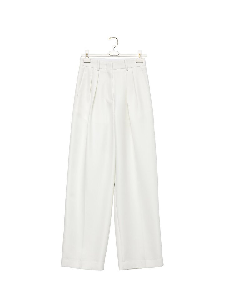 Paper Moon - Korean Women Fashion - #momslook - Twill Texture Low Waist Double Pleated Wide Trousers - 5