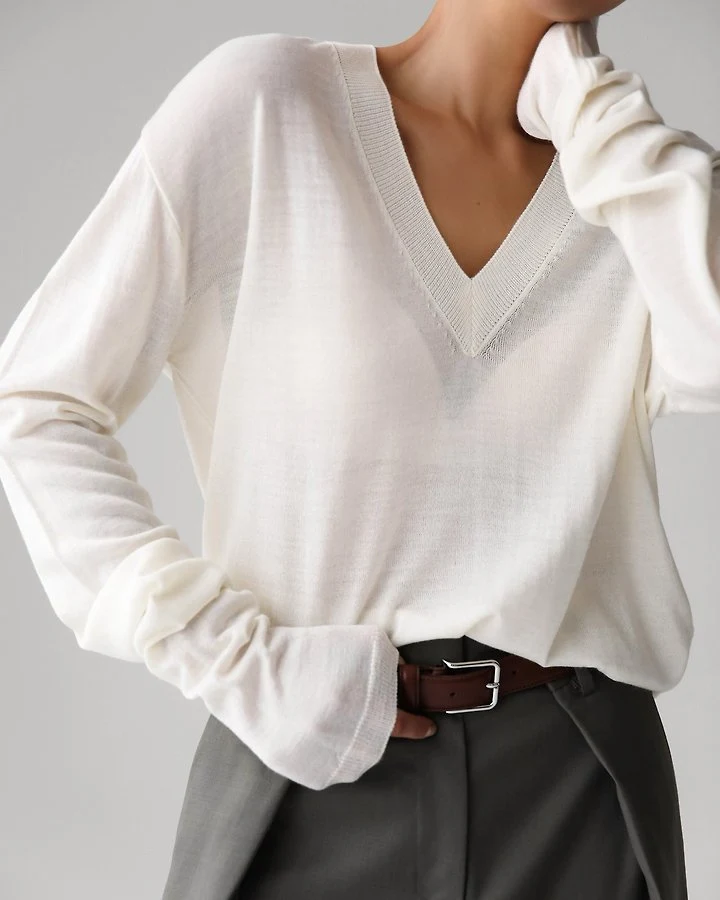 Paper Moon - Korean Women Fashion - #momslook - Wool Silk Deep V-Neck Long Sleeve Knit - 3