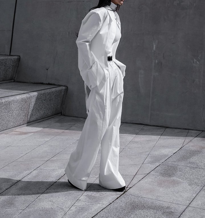 Paper Moon - Korean Women Fashion - #thelittlethings - Padded Shoulder Button-Down Cotton Shirt - 4