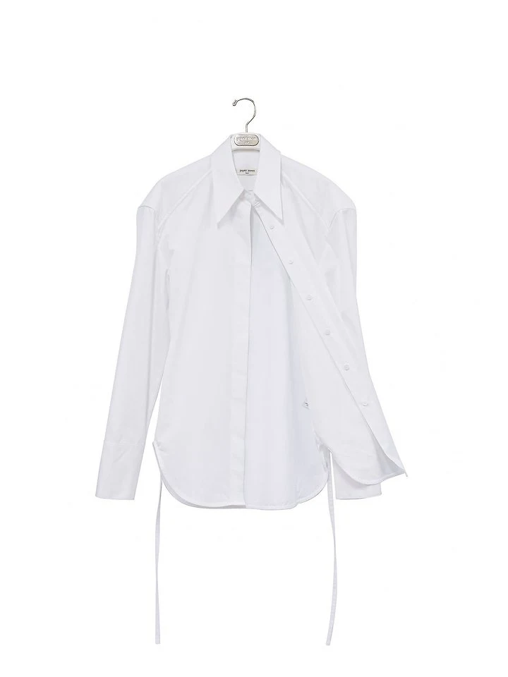 Paper Moon - Korean Women Fashion - #momslook - Padded Shoulder Button-Down Cotton Shirt - 8