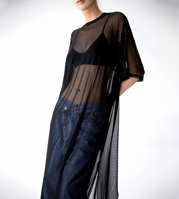 Paper Moon - Korean Women Fashion - #womensfashion - Oversized Mesh Sheer One-Slit One-piece - 4