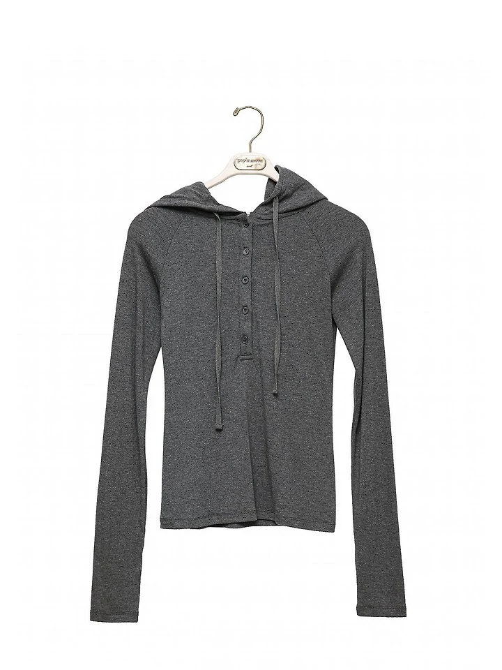 Paper Moon - Korean Women Fashion - #momslook - Finger Hole Sleeve Button Point Jersey Hoodie - 6