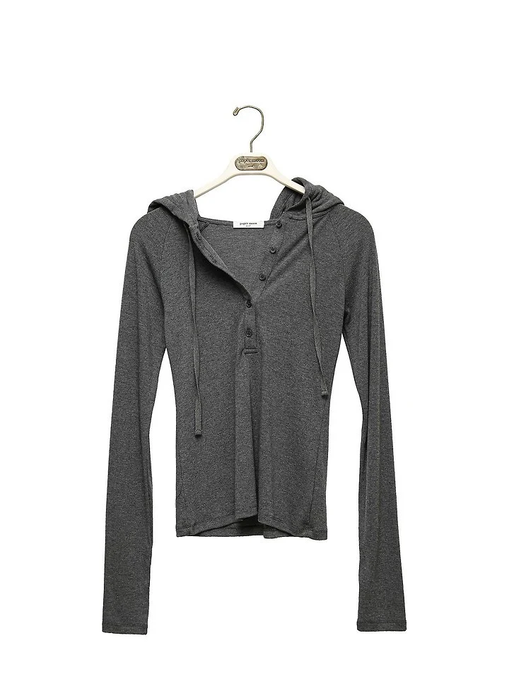 Paper Moon - Korean Women Fashion - #momslook - Finger Hole Sleeve Button Point Jersey Hoodie - 8