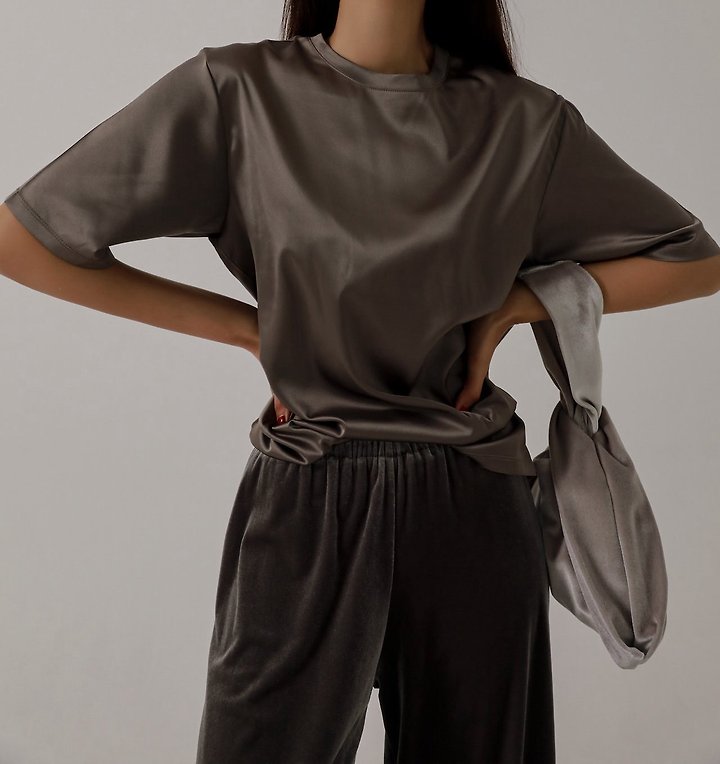 Paper Moon - Korean Women Fashion - #momslook - Classic Silky Satin Short Sleeve Top