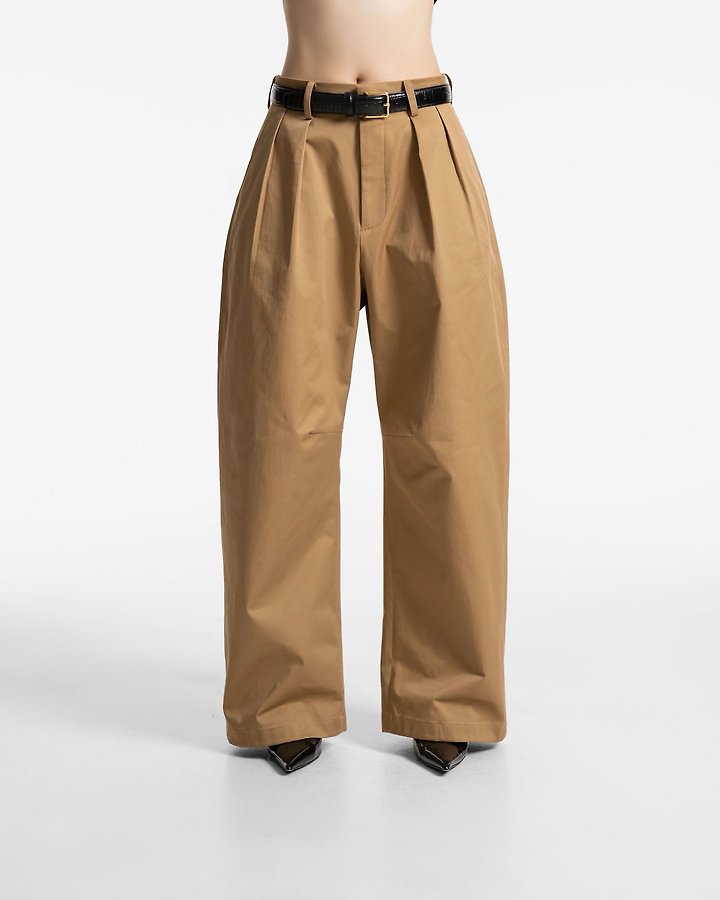 Paper Moon - Korean Women Fashion - #momslook - Curve Volume Wide Chino Pants
