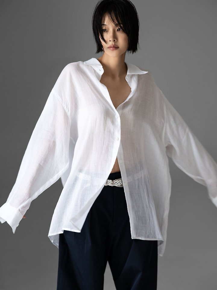 Paper Moon - Korean Women Fashion - #womensfashion - Vivid Oversized Linen Button-Down Shirt - 4