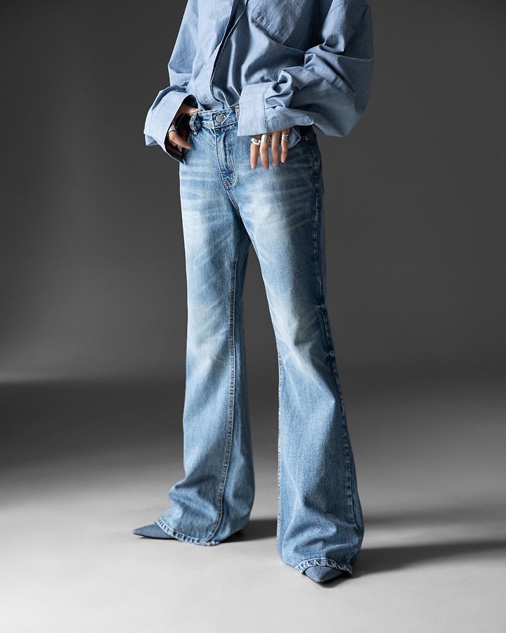 Paper Moon - Korean Women Fashion - #momslook - Classic Flared Denim Blue Jeans