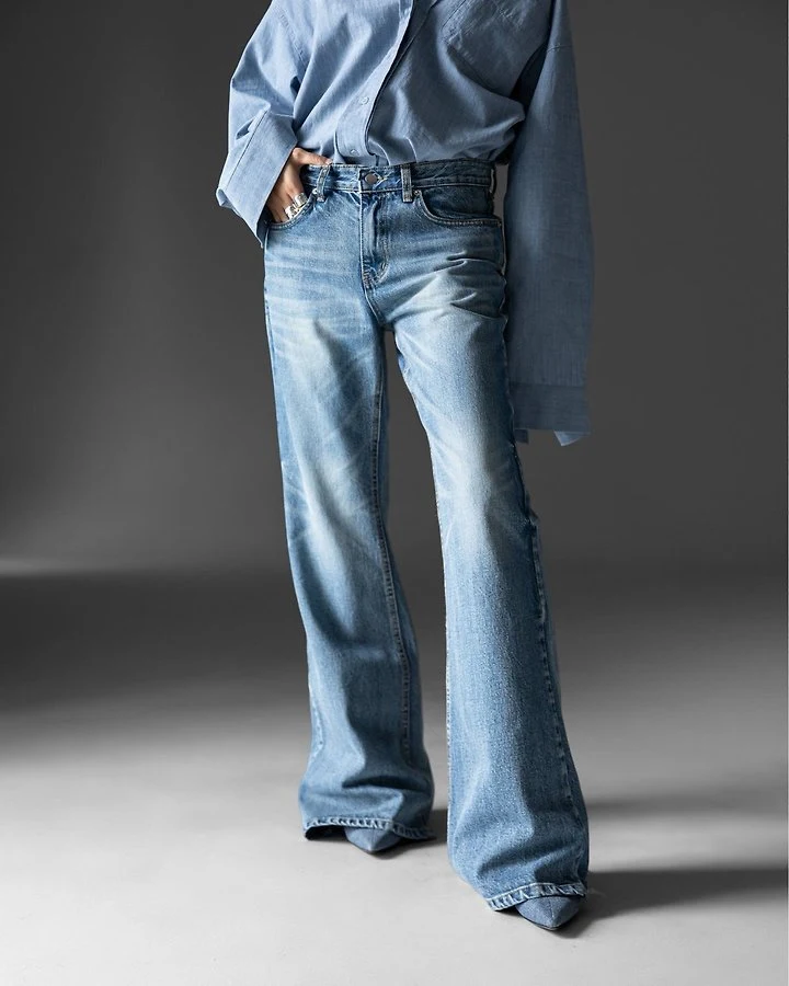 Paper Moon - Korean Women Fashion - #momslook - Classic Flared Denim Blue Jeans - 3