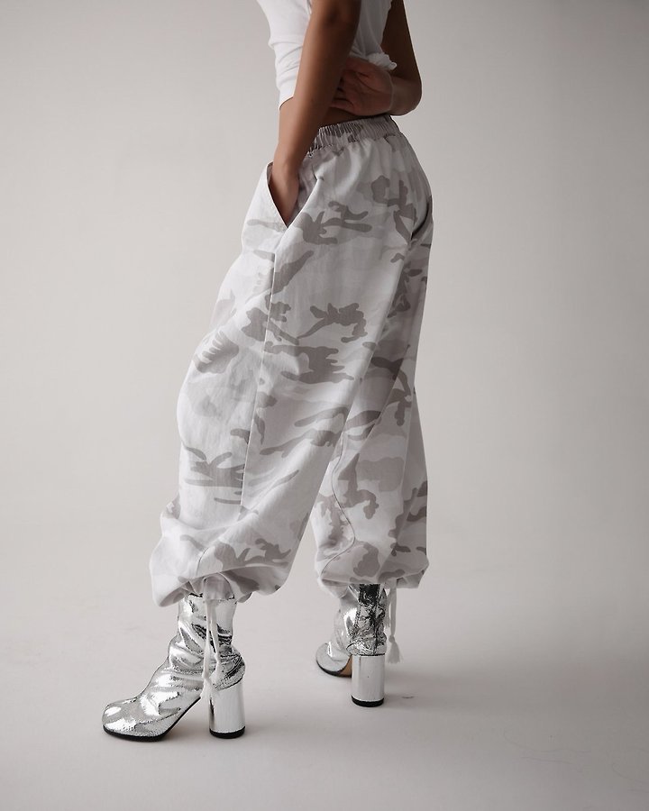 Paper Moon - Korean Women Fashion - #momslook - Camouflage Cotton Banded Maxi Wide Trousers